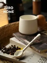 ZEROHOME 欧式カフェ用陶器コーヒースプーン【長柄・インスタ風・混ぜる用】