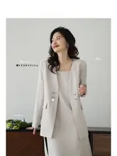 Vネックデザインの女性用中長丈ジャケット【ゆったりシルエット・春用】