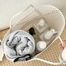 水切り機能付き 浴室用収納バスケット【持ち手付き・サイズ:大・買い物用】