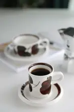 ヴィンテージ風 フィンランド製 陶器製 マグカップ【手描き・家用・アフタヌーンティー用・お皿付き】
