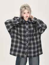 学院風アメリカンレトロオーバーサイズチェックシャツ【春秋用・ゆったりしたデザイン】（セットアップ対応）