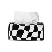 モダンデザインのチェッカーパターン陶器ティッシュボックス【リビング・ダイニング・オフィス用】