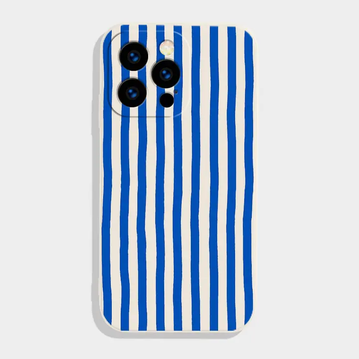 夏のブルーストライプの全包みマットスマホケース【Huawei・iPhone用・おしゃれなデザイン】