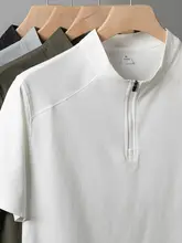 抗菌防止の夏用半袖ハーフジップTシャツ【無地・ルーズフィット・スポーツ用】