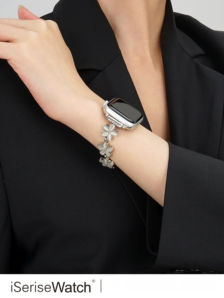 おしゃれなメタルブレスレット【クールな花デザイン・Apple Watch用・夏用・透湿性あり】（セットアップ対応）