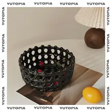 中古デザインの陶器製フルーツバスケット【収納用・高級おやつ皿・創造的なインテリア】