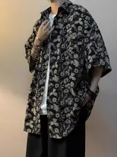 レトロデザインのビッグシルエットシャツ【男女兼用・短袖・冷感生地・フラワープリント】