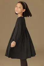 秋冬用通勤ママスタイルのフリル長袖ドレス【女児用・フランス風・美しいドレープ】