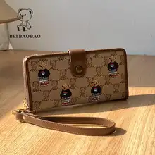 大容量の小熊刺繍が可愛い折りたたみ式キャンバス財布【ハンドバッグ・カジュアルデザイン】