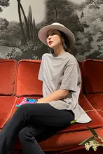 SUSISUMMER コットン丸み裾ルーズTシャツ【高級細密馬綿使用】