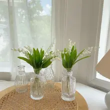 透明ガラスの花瓶【デスク用・スズラン風・造花】【インテリア装飾用】
