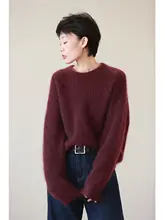 ウールウルフ毛のルーズレトロニットセーター【ボルドー・フードなし・冬用】（セットアップ対応）