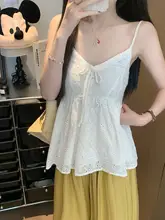 Vネックレース刺繍リボン付きキャミソール【女性用・夏向け・ゆったりデザイン】