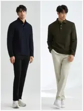 JSSD HOMME SUPIMAコットン春用ビジネスカジュアル長袖ポロシャツ