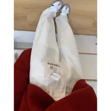白色のゆったりワイドレッグデニムパンツ【ハイウエスト・スリム効果・レディース】