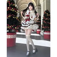 甘く可愛い！フリル付き二色パターンキャミソールチュニックワンピースケープコート【ロリータデザイン・三点コーデに最適】（セットアップ対応）