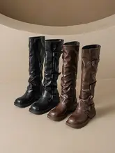 ブラウンロングブーツ【厚底・脚長効果・西部スタイル】
