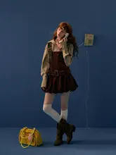 コーデュロイ サロペットワンピース【レトロ・カジュアル・ショート丈・甘辛スタイル】