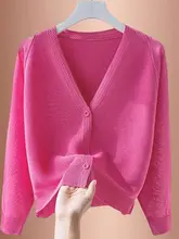 アイスシルクニットカーディガン【薄手・韓国風・ショート丈・日焼け対策】