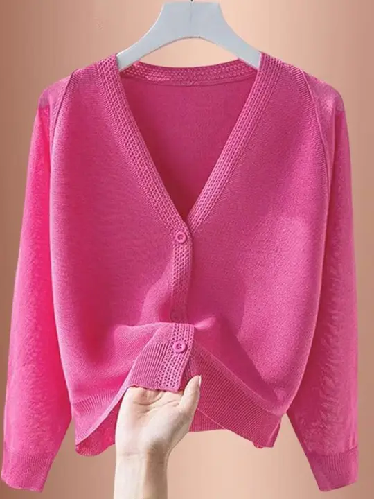 アイスシルクニットカーディガン【薄手・韓国風・ショート丈・日焼け対策】