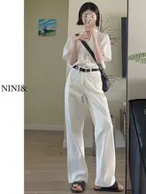 ホワイトワイドレッグデニムパンツ【高腰・ストレート・フィット】