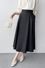 ブラックハイウエストスカート【通勤用・膝下丈・大きなプリーツ】（セットアップ対応）