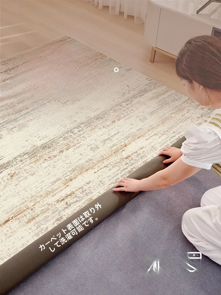 モダンデザインのダブルレイヤーラグ：無甲醛・洗濯可能で寝室・リビングに最適な床用品