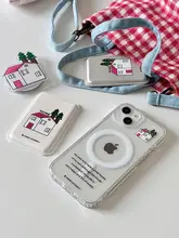 韓国の小型デザイン マグネット式スマホスタンド付きカードケース【iPhone用・透明アクリル・レザー】