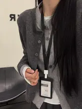 レイヤード風ニットカーディガン【女性用・秋季・コントラストカラー・軽やかなデザイン・ルーズフィット】（セットアップ対応）