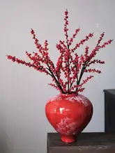 高級感ある冬青の赤い実のインテリア飾り【新年・春節装飾用・花瓶付き】