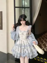爽やかな花柄のプリンセスドレス【小飛袖・リボンデザイン・パフスリーブ】（セットアップ対応）