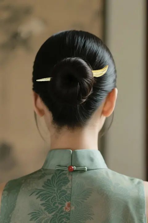 短丈デザインの中国風ヘアピン【小さめ・羊角スタイル・女性用】