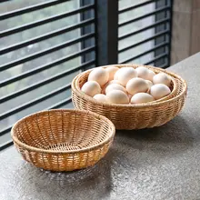 Kens 手作り風藤編みフルーツバスケット【円形・収納用・家庭用】