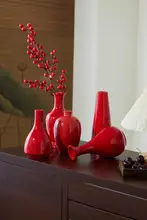 赤い陶器製花瓶【水養補助・インテリア用・花挿し・小物】