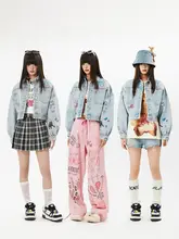 夏用デニムジャケット【プリントデザイン・ショート丈・女性用】