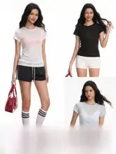 クルーネックTシャツ レディース 半袖 無地 薄手 通気性 フィット感 着痩せ セットインスリーブ ギャル 夏