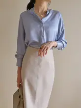 OHCRUSHY シルクサテン春用 レディースシャツ【Vネック・長袖・通勤向け・ゆったりフィット】