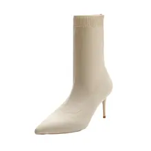 春秋用ソックスブーツ【高ヒール・先細デザイン・アプリコット色・極上の柔らかさ】