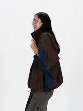 山系風立襟ジップアップレトロカラーコンビネーションジャケット【女性用・ルーズフィット・秋用】