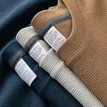 極上の柔らかさ！無地のワッフル編みラウンドネック長袖Tシャツ【冬用・ゆったりサイズ・重厚感】
