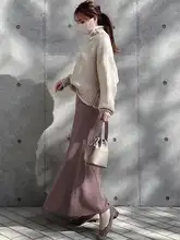 高ウエストのシンプルで洗練  されたカラースカート【極上の柔らかさ・フリーサイズ・スリムフィット】（セットアップ対応）
