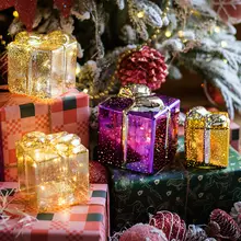 クリスマスデザインの発光ギフトボックス【温かみのあるインテリア・ナイトライト】