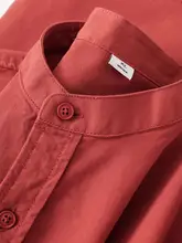 搭念 ワインレッド ヘンリーネック 長袖シャツ【レトロスタイル・シンプルデザイン・秋用】