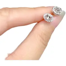 S925製銀製イヤリング【空トレー・オーバル型・レッド＆ブルーサファイア・翡翠装飾】