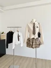春新作 学院風シャツ【ネクタイ付き・チェック柄・ウエストゴム】（セットアップ対応）