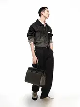 デニムパンツ メンズ レザーパッチ パッチワーク ワイドパンツ ヴィンテージ ストリート