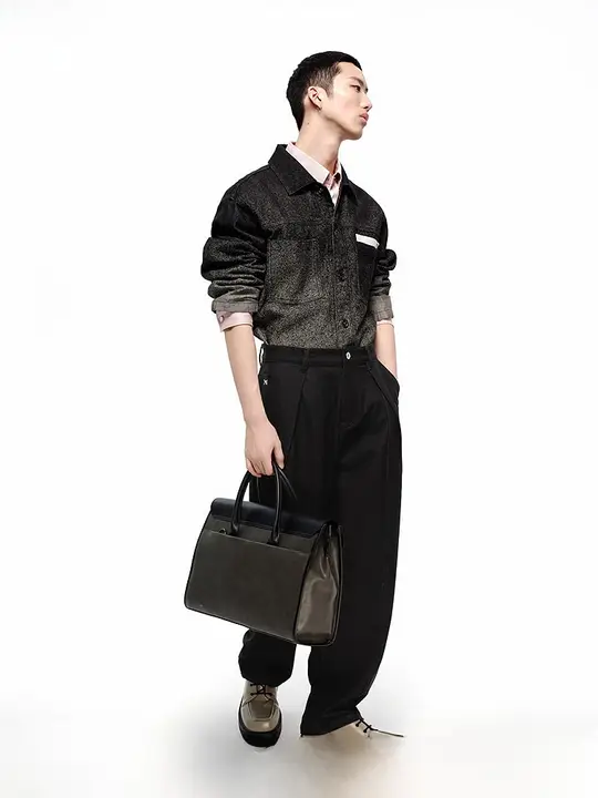 デニムパンツ メンズ レザーパッチ パッチワーク ワイドパンツ ヴィンテージ ストリート