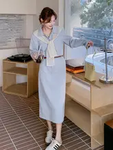 レースショール付きデニムワンピース【フランス風・ロング丈・美ラインシルエット】