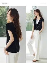 重ね着風VネックTシャツ【夏用・快適・シンプルデザイン】（セットアップ対応）