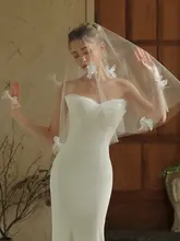 シンプルな白のリボン付きウェディングベール【結婚証明・撮影用】